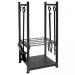 View: Wrought Iron Log Rack with Fireplace Tools Uniflame w-1052
